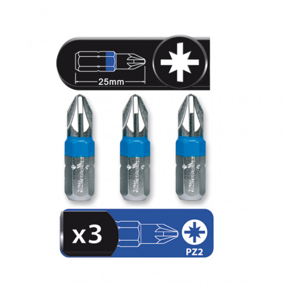 Jeu de 3 Embouts Pozidriv PZ2 x25mm FEROCE