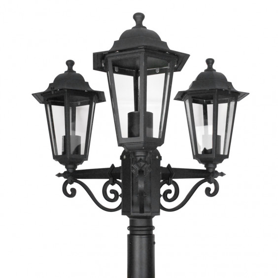 Lampadaire Extérieur 3 Têtes 3x60W E27 Fonte Noir LOAN
