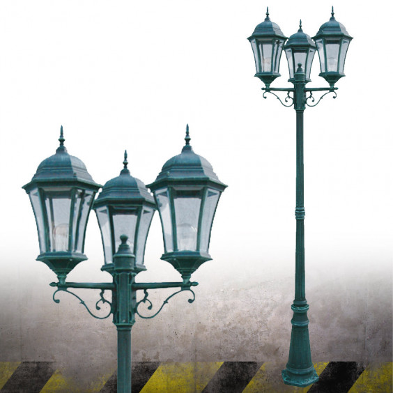 Lampadaire 3 Têtes 6 Faces Vert - INITIALIS
