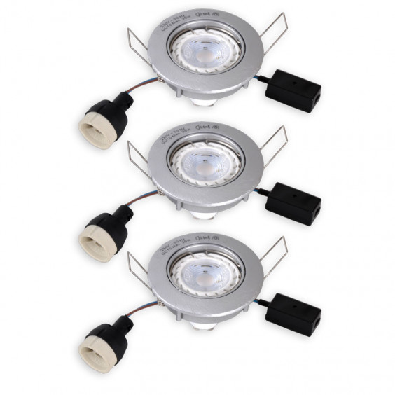 Lot de 3 spots alu brossé avec ampoule LED