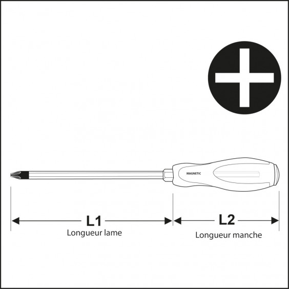 Tournevis Cruciforme Lame Traversante Electricien Non Isolé Long Lame Traversante PH1x200mm KARX