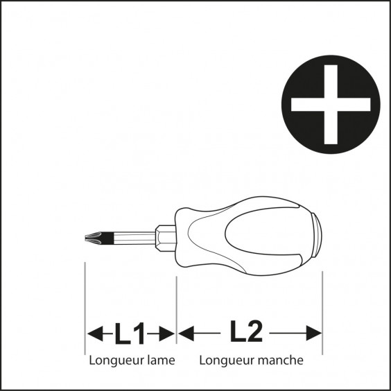 Tournevis Cruciforme Court Lame Traversante PH1x40 KARX