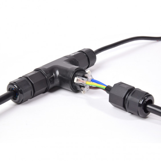 Connecteur étanche en T - IP68 borne auto noir 3 fils