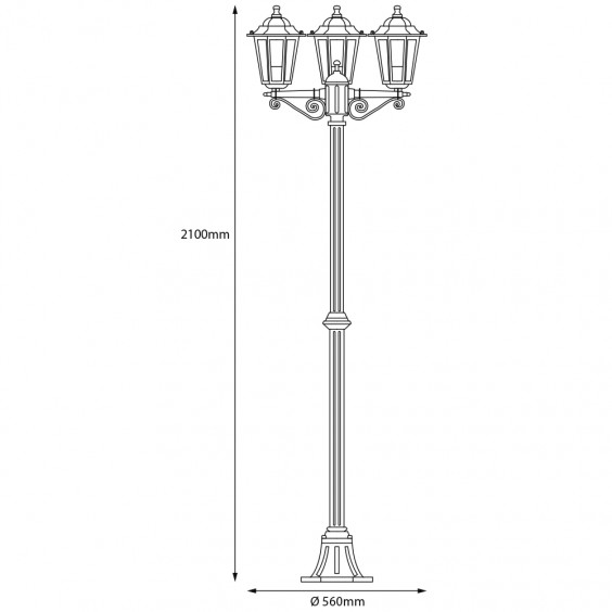Lampadaire Extérieur 3 Têtes 3x60W E27 Fonte Noir LOAN