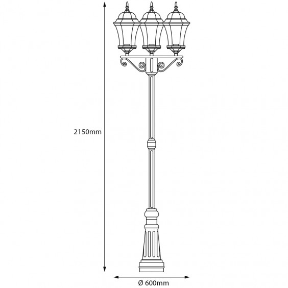 Lampadaire Extérieur 3 Têtes 3x60W E27 Fonte Noir ADELA