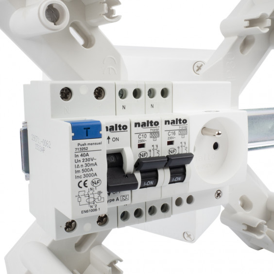 Tableau Électrique Pré Équipé 1 rangée 1 ID 40A + 2 Disjoncteurs + 1 Prise modulaireNALTO