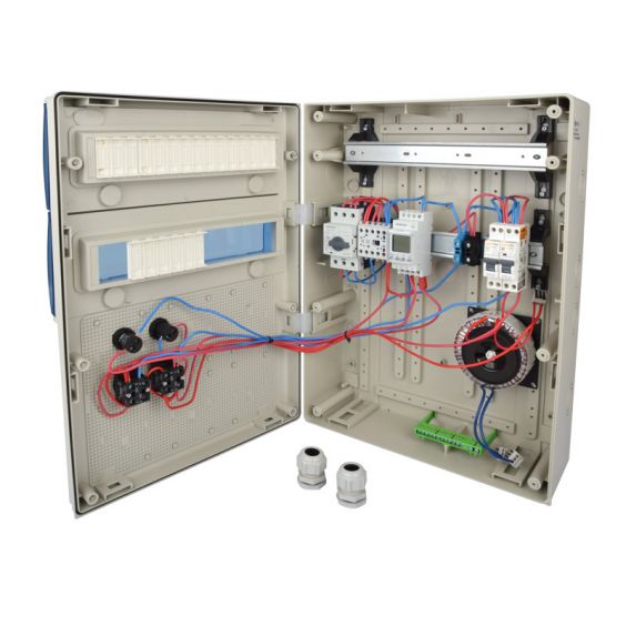 Coffret Electrique Piscine Multifonctions Filtration Avec 1 Circuit d'Eclairage 100W + Protection Electrique Pompe à Chaleur Inc