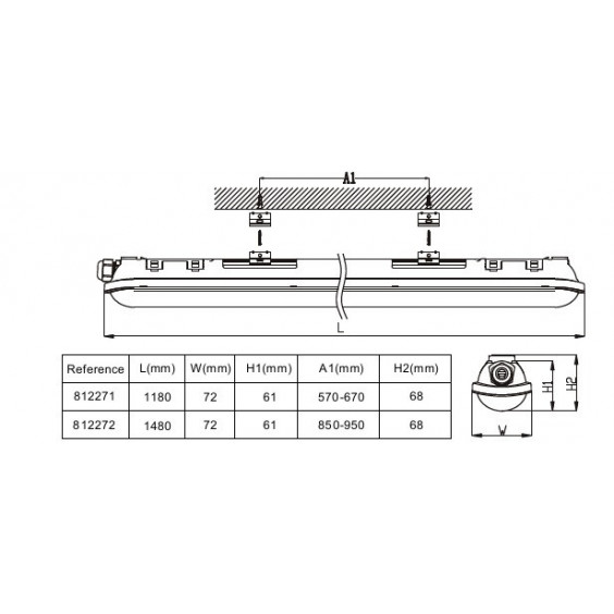 Reglette LED Etanche 150cm 55W 4000K IP65 CREALYS