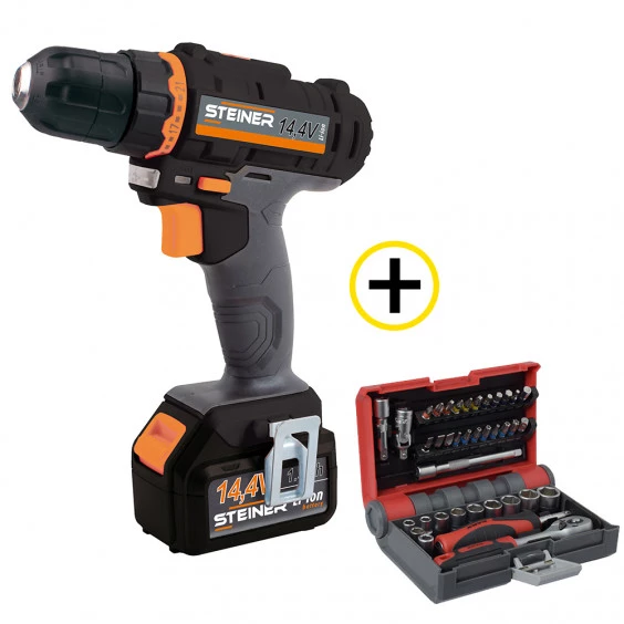Perceuse sans fil 14,4V 1,3Ah Li-ion + Coffret de vissage et serrage 38 pièces