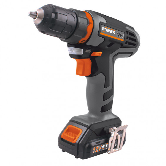 Perceuse sans fil 12V 1,3Ah Li-ion STEINER + Coffret Embouts de Vissage mixte 32 pièces CR-V + Porte-Embout KARX