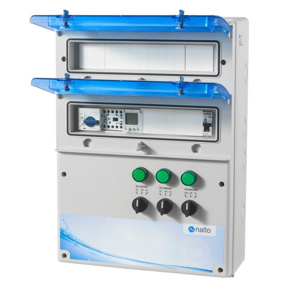 Coffret Electrique Piscine Filtration - Horloge Électronique - 2 Circuits Eclairage 100W - NALTO