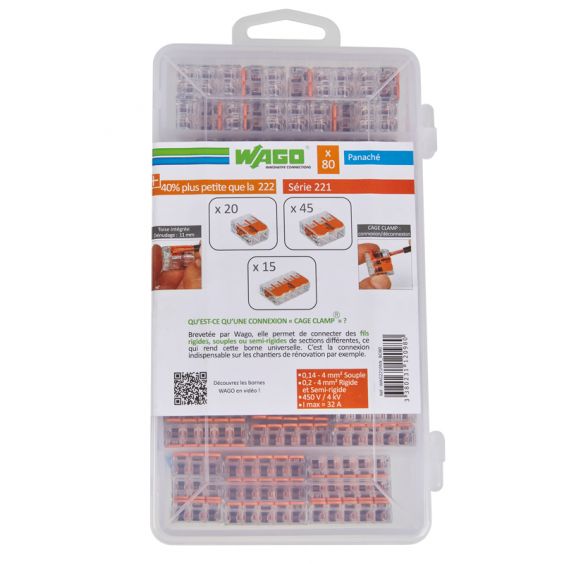 Coffret 80 Wago 221 - 20x2 Entrées - 45x3 Entrées - 15x5 Entrées
