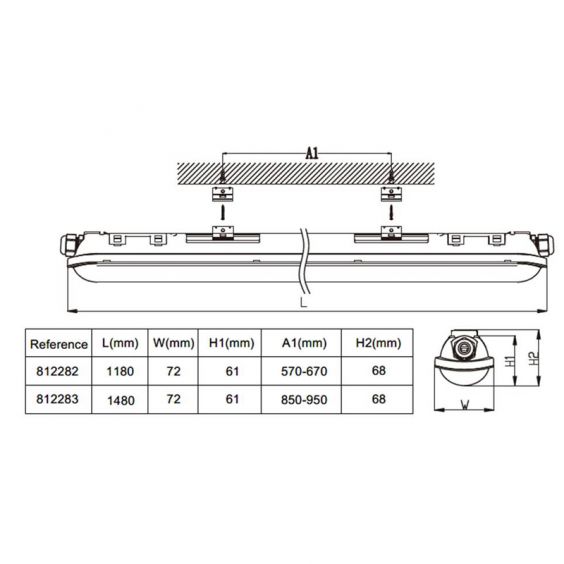Réglette LED Etanche Câblage Traversant 120cm 40W 4000K IP65 CREALYS