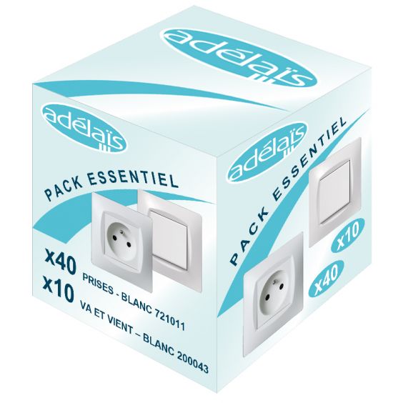 Pack Démarrage Blanc ADELAIS : 40 prises + 10 Va-et-vient (produits complets avec plaques)