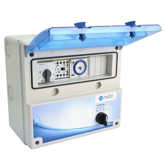 Coffret piscine pour pompe de filtration avec holorge mécanique
