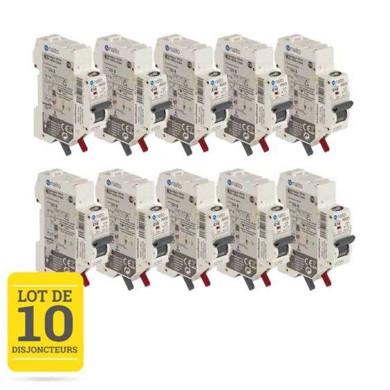 Lot de 10 Disjoncteurs 10A connexion automatique 1P+N 3kA