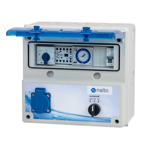 Coffret Electrique Piscine Filtration - Horloge mécanique - Protection Électrique Pompe à Chaleur - 1 Prise - NALTO