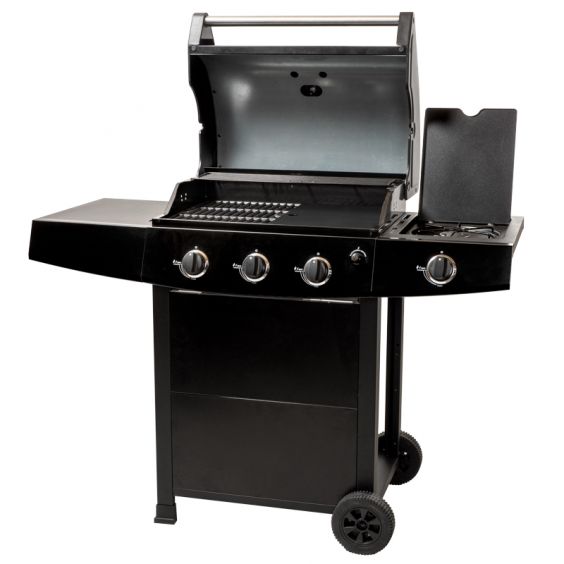 Pack Barbecue Gaz 4 Brûleurs dont 1 Latéral - 1/2 Grill - 1/2 Plancha + Housse de protection barbecue 1350x1120mm imperméable