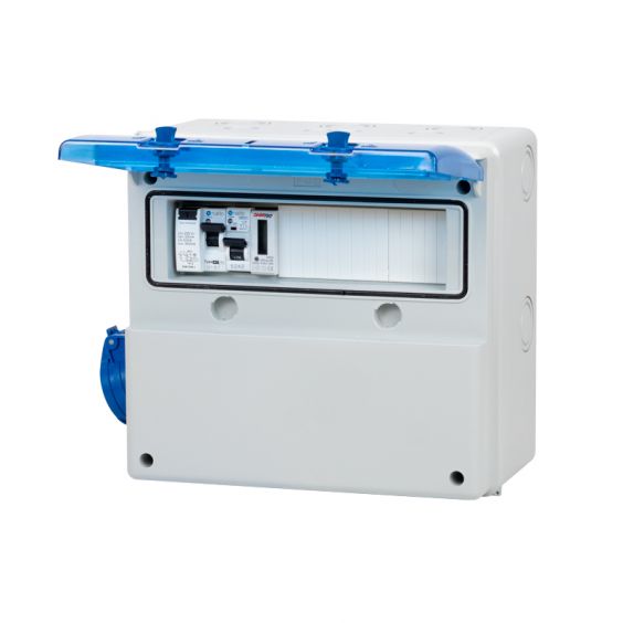 Coffret de camping avec 1 prise CEE 10A + protection électrique incluse + compteur