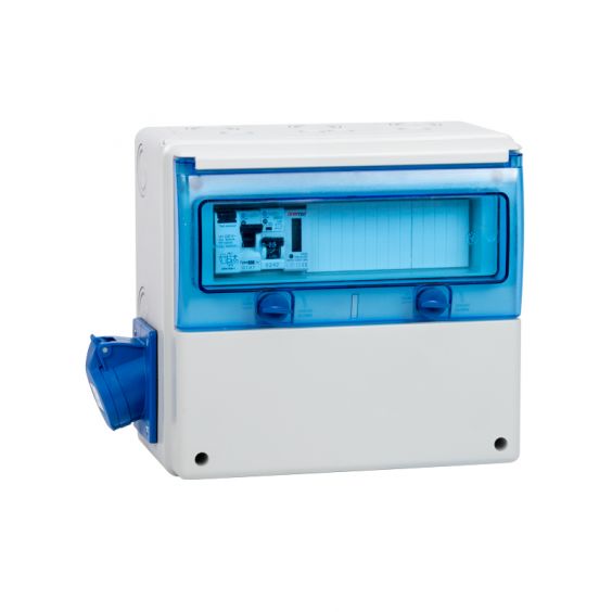 Coffret de camping avec 1 prise CEE 10A + protection électrique incluse + compteur