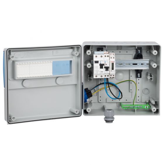 Coffret de camping avec 1 prise CEE 10A + protection électrique incluse + compteur