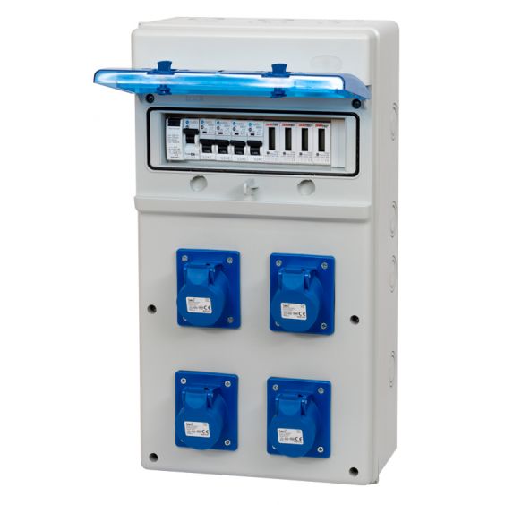 Coffret de camping avec 4 prises CEE 10A + protections électriques incluses + compteurs