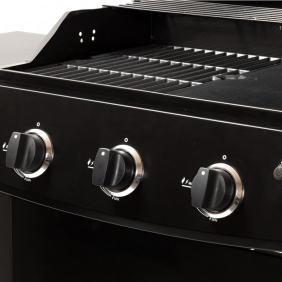 Barbecue gaz ROSTER 4 brûleurs dont 1 latéral avec plancha et grille de cuisson + Housse de protection  imperméable
