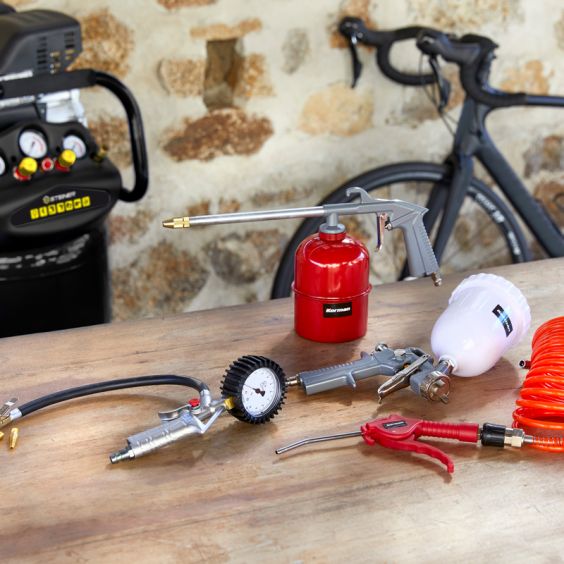 Compresseur Vertical Coaxial 75L 2.5CV + Enrouleur Automatique de Tuyau D’Air Comprimé 9M + Kit Pneumatique 5 pièces KORMAN TX
