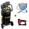 Compresseur Vertical 75L 2.5CV KORMAN + Enrouleur Automatique de Tuyau d'Air Comprimé 9M + Agrafeuse pneumatique 1/4"