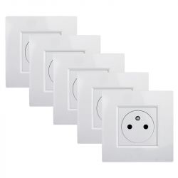 Lot 5 Prises Murales Affleurantes16A Complètes Blanches NOANE