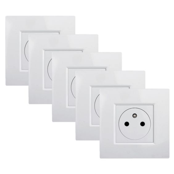 Lot 5 Prises Murales Affleurantes16A Complètes Blanches NOANE