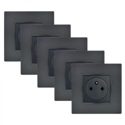 Lots de 5 Prises Murales Affleurantes 2P+T 16A Complète Anthracite NOANE