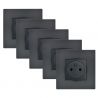 Lots de 5 Prises Murales Affleurantes 2P+T 16A Complète Anthracite NOANE