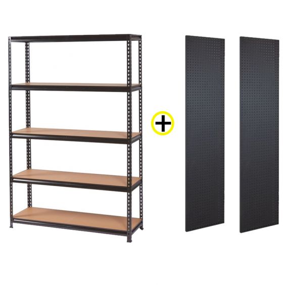 Pack Étagère de Rangement 5 Niveaux + 2 Panneaux muraux perforés FEROCE
